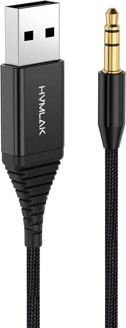 HVMLAK Aux Bluetooth 5.2 Car Adapter, USB Powered 3.5mm Jack, Handsfree Call, Music Streaming for Trucks Hi-Fi Home Stereo Systems