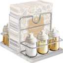 Livabber Napkin Holder, Metal Napkin Storage with Salt and Pepper Shakers Caddy Modern Napkin Dispenser for Table Kitchen Countertop, Not Including Salt and Pepper Shakers (Large Marble, Chrome)