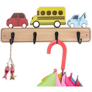 Wood Decorative Kids Wall Hooks for Hanging Giraffe Elephant Safari Nursery Decor for Clothes Hats Robes (car)
