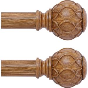 TANGWIN 2 Pack Wood Curtain Rods for Windows 28 to 48 Inch(2.3-4Ft),1 Inch Adjustable Curtain Rod,Heavy Duty Curtain Rods,Wooden Netted Texture Drapery Rods,Single Window Curtain Rod 18-45",Brown Wood