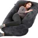 Pregnancy Pillow, Full Body 57 Inch Maternity Pillow with Removable Washable Cover - Sleep Support for Legs, Back, Neck, Shoulder, HIPS, Belly for Pregnent Women, Black Grey Velvet Cover