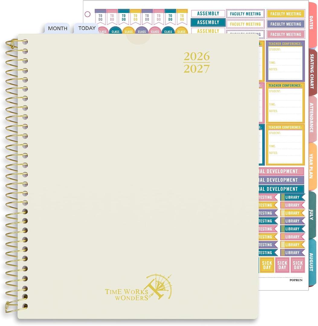 POPRUN Teacher Planner 2026-2027, 8.5" x 11", Academic Lesson Plan Book