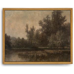 Roslynity Framed Canvas Wall Art Vintage Print Oil Paintings Moody Lake Landscape Nature Swamp Dark Scenery Rustic Retro Aesthetic Artwork for Home Living Room Bathroom Wall Decor (8"x10")