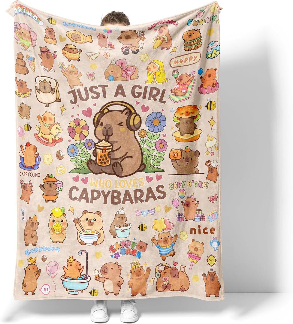 Capybara Gifts Blanket for Kids Girls Boys Adults Animals Lovers, Flanne Throw Blanket, Soft Cozy, Warmth, Fluffy Fuzzy Blankets for Couch, Bed, Travel, Living Room, Home, Decor (Capybara, 50"x40")
