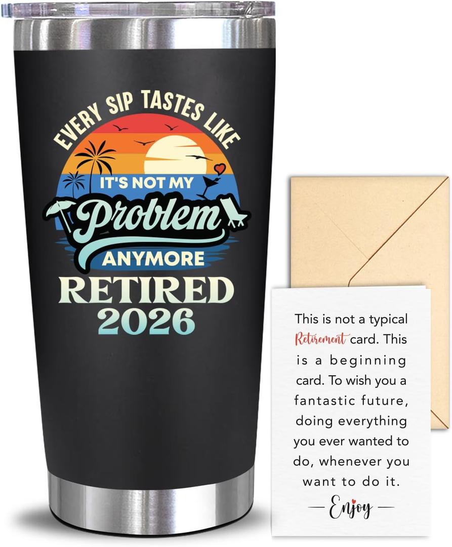 NewEleven Retirement Gift For Men, Women 2026 - Goodbye Present, Going Away Gift, Farewell Gifts For Coworkers From Colleague, Friend, Family - Tumbler 20oz (Retired 2026 Black)