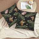 Vintage Frogs Lotus Flowers and Butterfly Throw Pillow Cover Set of 2 Decorative Square Pillowcase Throw Cushion Case for Bedroom, Living Room, Sofa, Couch and Bed, 18 x 18 Inches