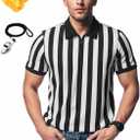 Men's Referee Shirt Collared Official Mens Ref Shirt Jersey Short Sleeve Black and White Stripes Football Halloween Costume (Medium)