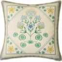 Spring Floral Block Print Pillow Cover, Euro Shams Decorative Pillow Covers 18x18 for Couch Sofa Bed Living Room, Blue Bloom