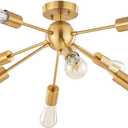 BONLICHT Sputnik Ceiling Light Brushed Brass 8 Light Modern Chandelier Lighting Gold Mid Century Semi Flush Mount Starburst Style Ceiling Lamp for Kitchen Dining Room Bedroom
