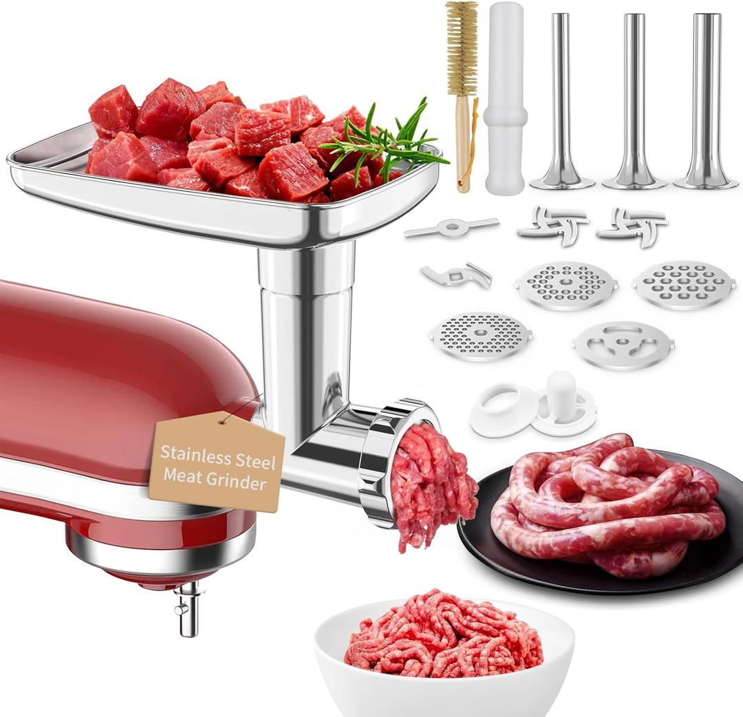 Stainless Steel Meat Grinder Attachments for Mixers, Meat Grinder, Sausage Stuffer, Perfect Grinder Attachment, Dishwasher Safe