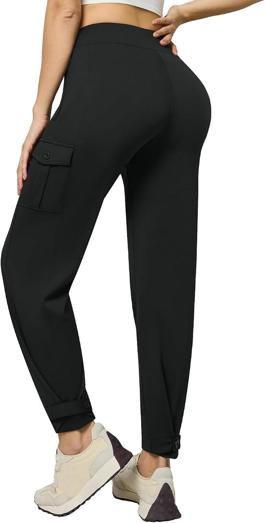 Casei Womens Cargo Pants, Wide Leg Yoga Pants High Waist Stretch Casual Pants with Pockets Business Travel Work (L)