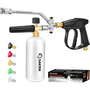 Saker Foam Cannon Dual Connector Accessory for Pressure Washer Kit,with Foam Cannon Dual Connector,Pressure Washer Gun for Car Washing and Cleaning,5 Power Washer Sprayer Nozzles (Four-Piece Set)
