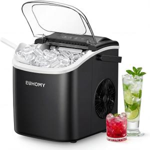 EUHOMY Countertop Ice Maker Machine with Handle, 26.4lbs Per Day, 9 Ice Cubes Ready in 6 Mins, Auto-Cleaning Portable Ice Maker with Basket and Scoop, for Home/Kitchen/Camping/RV (Black)