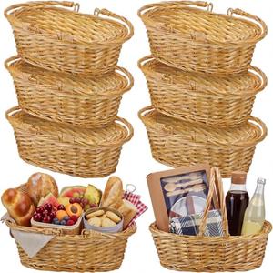 Sintuff 6 Pcs Small Wicker Picnic Basket with Handle 12.6 x 8.27 x 3.15 Inches Oval Willow Woven Braided Gifts Basket for Fruit Bread Snack Garden Wedding Harvest Gathering Party Storage Decor