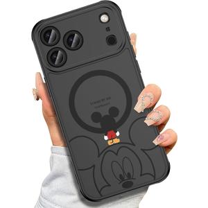 Case for iPhone 17 Pro [Compatible with MagSafe], Cute Design Magnetic Black Translucent Frosted Matte Soft TPU Bumper Hard PC Back Protective Case with Camera Protection - B-Mic
