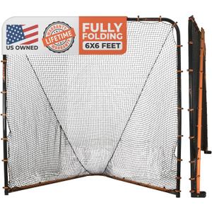 Lacrosse Goal Net (6'W x 6'H x 7'D) Folding Lacrosse Net for Backyard | Powder Coated Steel Frame, UV Treated Netting, Use with Rebounder & Backstop Goal Nets [Includes Carrying Bag & U Stakes]