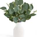 Dahey Artificial Eucalyptus Stems in Ceramic Vase Centerpiece Table Decorations Modern Farmhouse Decor Fake Eucalyptus Plants with Vase for Bathroom Kitchen Shelf Living Room Greenery Decor, White (Small)