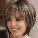 SEVENCOLORS Short Hair Wigs with Bangs Dark Brown Mixed Blonde Pixie Cut Wig for Women Straight Synthetic Fiber Wigs