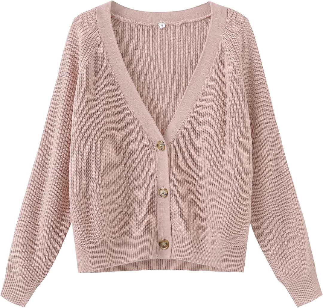 TASAMO Women's Long Sleeve Knit Sweater Open Front Cardigan Button Loose Outerw S, 05 Light Pink