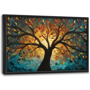 Large Wall Art For Living Room Tree Of Life Canvas Wall Decor Pictures Nature Paintings Vintage Aesthetic Prints Big Textured Artwork Framed Modern Decorations For Office Bedroom Bathroom Gifts 36" x 24"