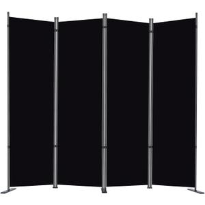 RANTILA 4 Panel Room Divider, 6 FT Folding Privacy Screen with Wide Feet, Freestanding Partition for Room Separation, Portable Room Divider Panel, 89" W x 71" H, Black