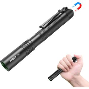 VTIGER T2A Compact EDC Flashlight,1500 High Lumens AA Rechargeable LED Flashlight, Super Bright Small Tactical Tail Switch Pocket Flash Light with Magnet for Camping, Hiking, Outdoor, Home, Emergency (Black)