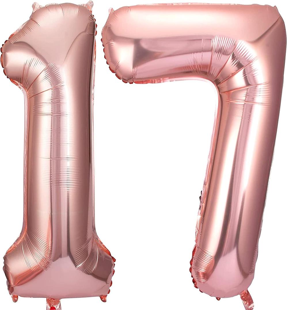 Jonhamwelbor 17 Number Balloons Rose Gold Big Giant Jumbo Number 17 or 71 Foil Mylar Balloons for 17th or 71st Women gilr Birthday Party Decorations 17 Anniversary Events Supplies