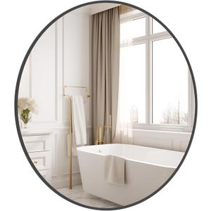 HOMECOOKIN Round Wall Mirror 28" Black Circle Mirror for Bathroom with Metal Framed, Round Gold Mirror for Wall Decor, Vanity, Entryway Living Room