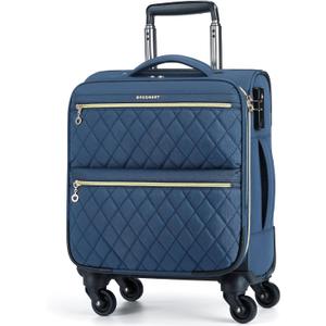 BAGSMART Underseater Carry On Luggage Airline Approved with Spinner Wheels, 16 Inch Small Luggage with TSA Lock, Overnight Small Rolling Softside Suitcases for Women, Navy Blue