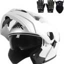 Motorcycle Full Face Helmet Adult Dirt Bike Helmets ATV Motocross Men Women Off-Road Mountain Bike Helmet DOT Approved Street Bike Helmet with Gloves & Mask (Medium, White)