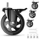 5 Inch Stem Caster Wheels Heavy Duty, Threaded Stem Casters Set of 4, Cart Wheels 1/2"-13 x 1 (Screw Diameter 1/2", Stem Length 1"), Safety Dual Locking Industrial Casters, Cart Wheels for Furniture