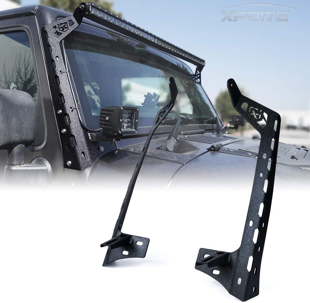 Xprite Windshield Mounting Brackets for 50 Inch LED Light Bar & Pod Lights, Light Bar Mounts Compatible with 2007-2018 Jeep Wrangler JK, 2PCS