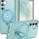 HuwaiH 360° Rotatable Magnetic Ring Stand for Samsung Galaxy S24 Plus/S25 Plus Case, Compatible with MagSafe, Military-Grade Shockproof, Anti-Scratch Matte Translucent Phone Case(Lake Blue)