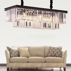 L39.4 W10.2 Rectangle Modern Crystal Chandeliers Lighting Pendant Ceiling Lights Fixture Lamp for Dining Living Room (Black)