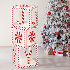 Cholemy 3 Pcs Candy Cane Decorations Merry Christmas Joy Boxes Christmas Transparent Boxes Xmas Balloons Decorations or Holiday Party Fireplace Home Decor(Classical Color,Candy)