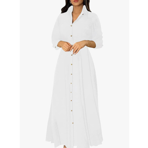 BestGirl Women's Button Down T-Shirt Dress Casual High Low V Neck Loose Long Dress with Belts XL