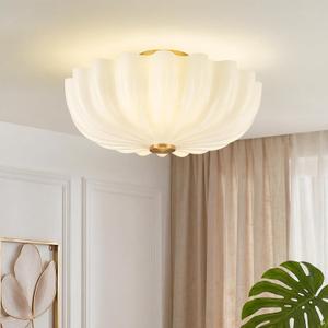 HWH INVESTMENT Semi Flush Mount Ceiling Light, 2-Light Modern Ceiling Light Fixture for Kitchen, 16 Inch Hallway Light Fixtures with Scalloped Milk White Glass, Brushed Gold Finish, 5HJX111F BG-MW, Large