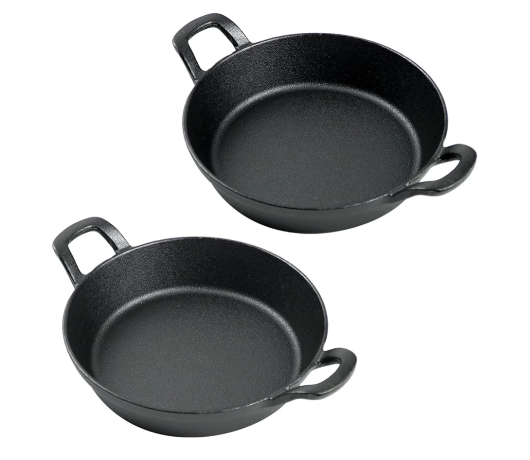 DVK Small Cast Iron Skillet Round Frying Shrimp Pan Set Suitable for kitchen, Indoor and Outdoor Picnics (2, 7In)