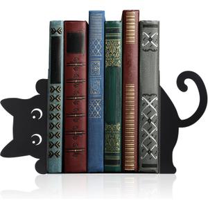 Geelin Peeping Cat Metal Bookends Set of 2 Cute Book Ends for Shelves Decorative Bookshelf Home Office Desk Bookshelf Decor Gift for Cat Lovers and Reading Enthusiasts