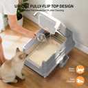 Stainless Steel Cat Litter Box with Lid, Extra Large Enclosed Metal Litter Pan with High Sides, Full Flip Cover Litter Box for Large Cat, Include Scoop & Step, Leak Proof Easy Clean Odor Control, Grey