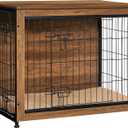 DWANTON Dog Crate Furniture with Cushion, Wooden Kennel Table with Double Doors, Indoor Dog House, Medium Size, 32.5" L, Warm Brown