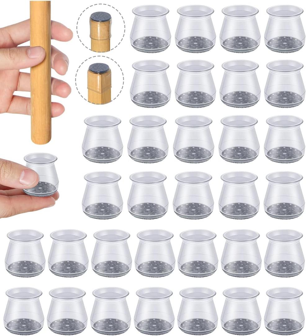 32pcs Chair Leg Floor Protectors,Bar stools Leg Protectors Caps,Dining Room Table Chair Leg Protectors for Hardwood Floors, Chair Leg Covers Silicone Felt Furniture Pads (Small fit: 0.9'' - 1.29'') (Universal Small, Clear-32pcs)
