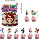 2 x 25Pcs Latest Mario Cake Decorations with 24pcs Cupcake Toppers, 1pcs Happy Birthday Cake Topper, Cartoon Themed Party Supplies, Perfect for Birthday Party Decorations