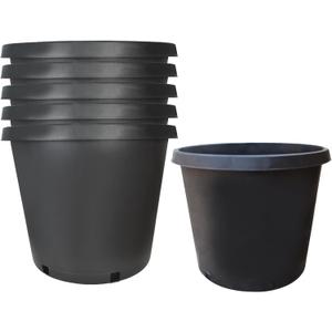 findmall Short 15 Gallon Premium Nursery Plastic Planter Flower Herb Vegetable Garden Grow Pots with Drainage Holes for Outdoor and Indoor Use, Black, 6 Pack