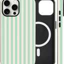 Magnetic for iPhone 17 Pro Case Cute Stripes Phone Case, Light Green