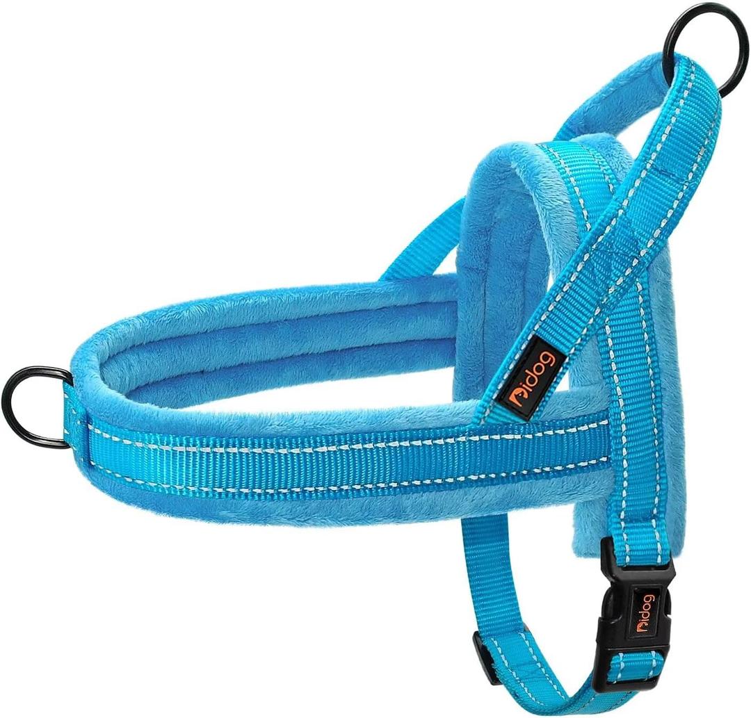 Didog Soft Flannel Padded Dog Vests Harnesses, Escape Proof/Quick Fit Reflective Dog Strap Harness,Easy for Training Walking,Blue M Size (M:chest 21-26")