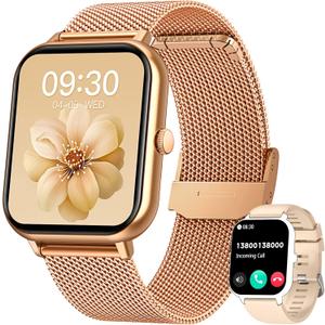 Smart Watch for Women Fitness Tracker: 1.83 Inch Bluetooth Call Smartwatch with Blood Oxygen Blood Pressure Monitor Compatible with Android Ios 100+ Sport Mode Heart Rate Steps Counter Waterproof Ip67 (Gold)