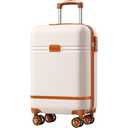 Krute Carry On Luggage 22x14x9 Airline Approved Hard Shell Suitcases with Wheels 20in PC+ABS TSA Approved Carry On Suitcase (WhiteBrown)