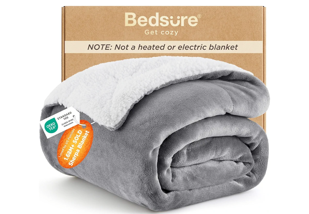 Bedsure GentleSoft Sherpa Fleece Twin Blanket for Couch, Non-Heated, Thick and Warm Throw for Women and Men, Soft Fuzzy Plush Blanket for Winter, Grey, 60x80 Inches