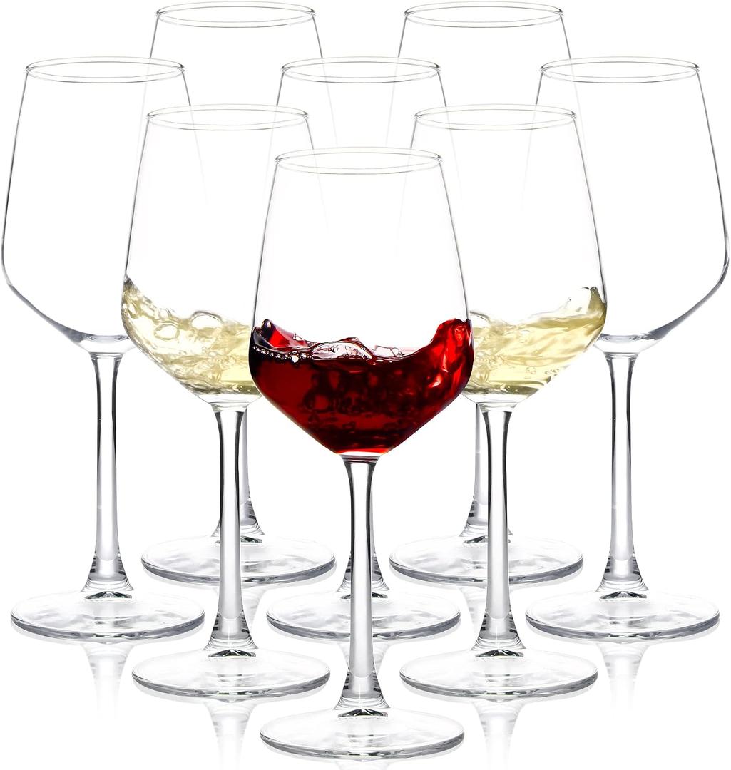 SHYRC Wine Glasses Set of 8, 12oz Clear Red/White, Long Stem Wine Glasses for Party, Wedding and Home, 8 Count